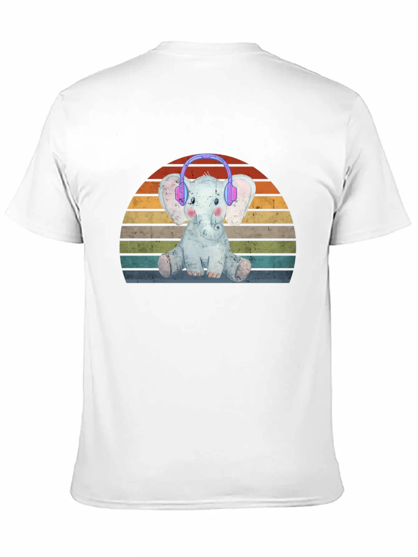 EDM Electronic Dance Music Retro Sunset Elephant H Unisex Short Sleeve Soft Cotton T-Shirt – Casual Everyday Wear