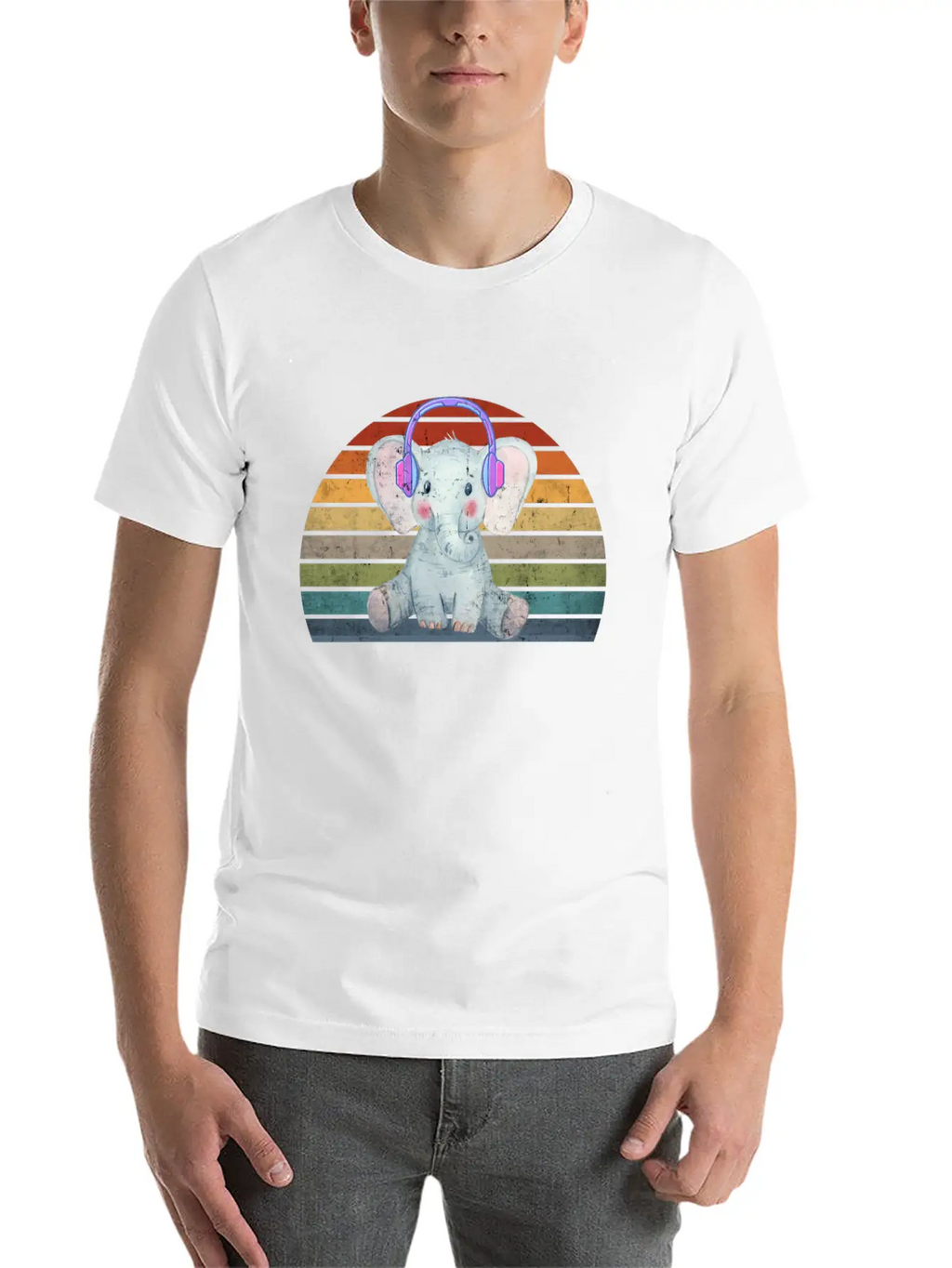 EDM Electronic Dance Music Retro Sunset Elephant H Unisex Short Sleeve Soft Cotton T-Shirt – Casual Everyday Wear
