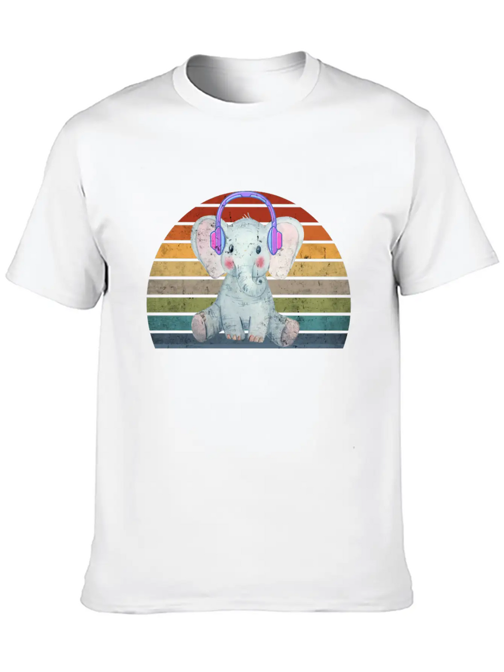 EDM Electronic Dance Music Retro Sunset Elephant H Unisex Short Sleeve Soft Cotton T-Shirt – Casual Everyday Wear
