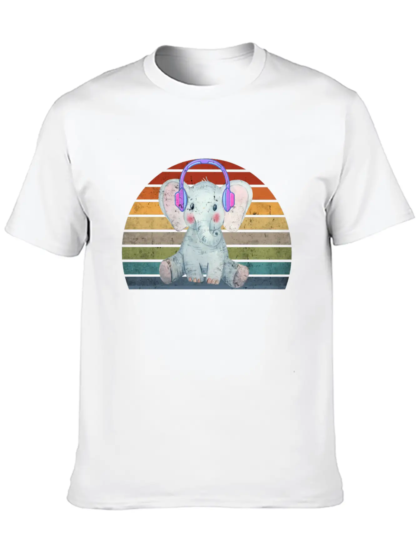 EDM Electronic Dance Music Retro Sunset Elephant H Unisex Short Sleeve Soft Cotton T-Shirt – Casual Everyday Wear