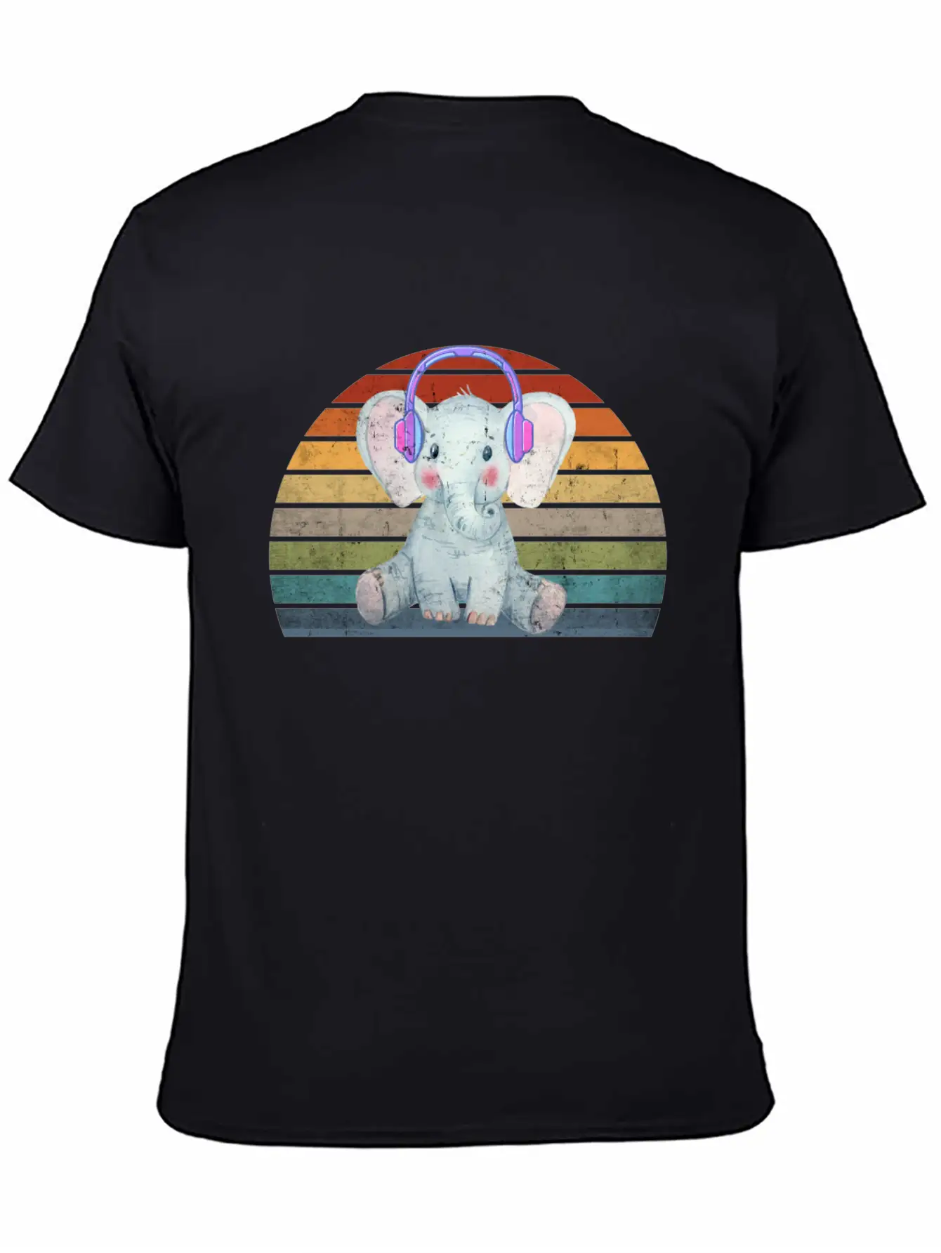 EDM Electronic Dance Music Retro Sunset Elephant H Unisex Short Sleeve Soft Cotton T-Shirt – Casual Everyday Wear