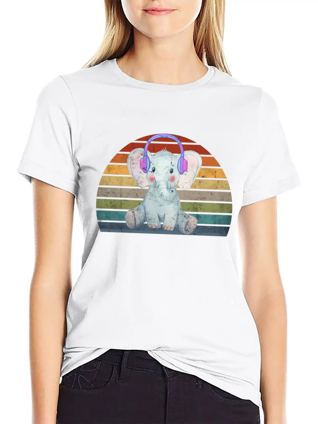 EDM Electronic Dance Music Retro Sunset Elephant H Unisex Short Sleeve Soft Cotton T-Shirt – Casual Everyday Wear