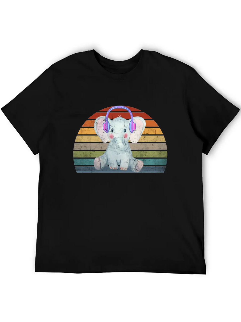 EDM Electronic Dance Music Retro Sunset Elephant H Unisex Short Sleeve Soft Cotton T-Shirt – Casual Everyday Wear