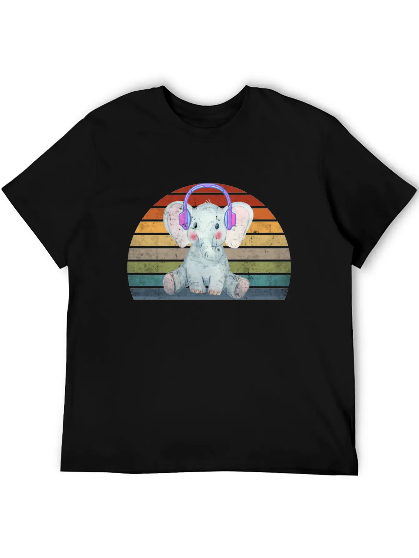 EDM Electronic Dance Music Retro Sunset Elephant H Unisex Short Sleeve Soft Cotton T-Shirt – Casual Everyday Wear