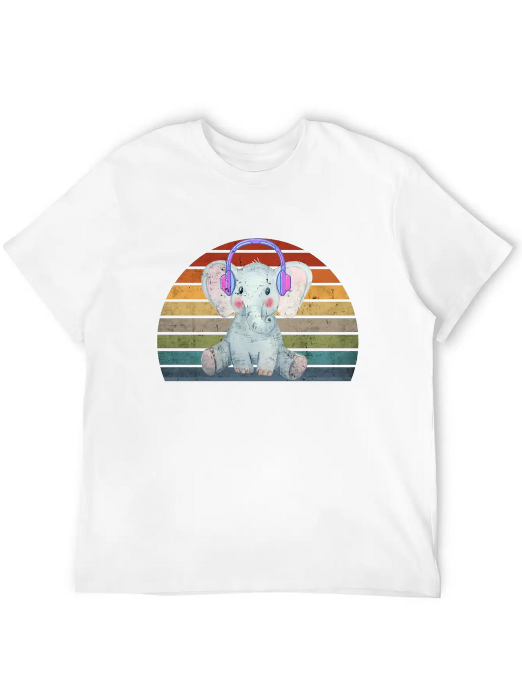 EDM Electronic Dance Music Retro Sunset Elephant H Unisex Short Sleeve Soft Cotton T-Shirt – Casual Everyday Wear