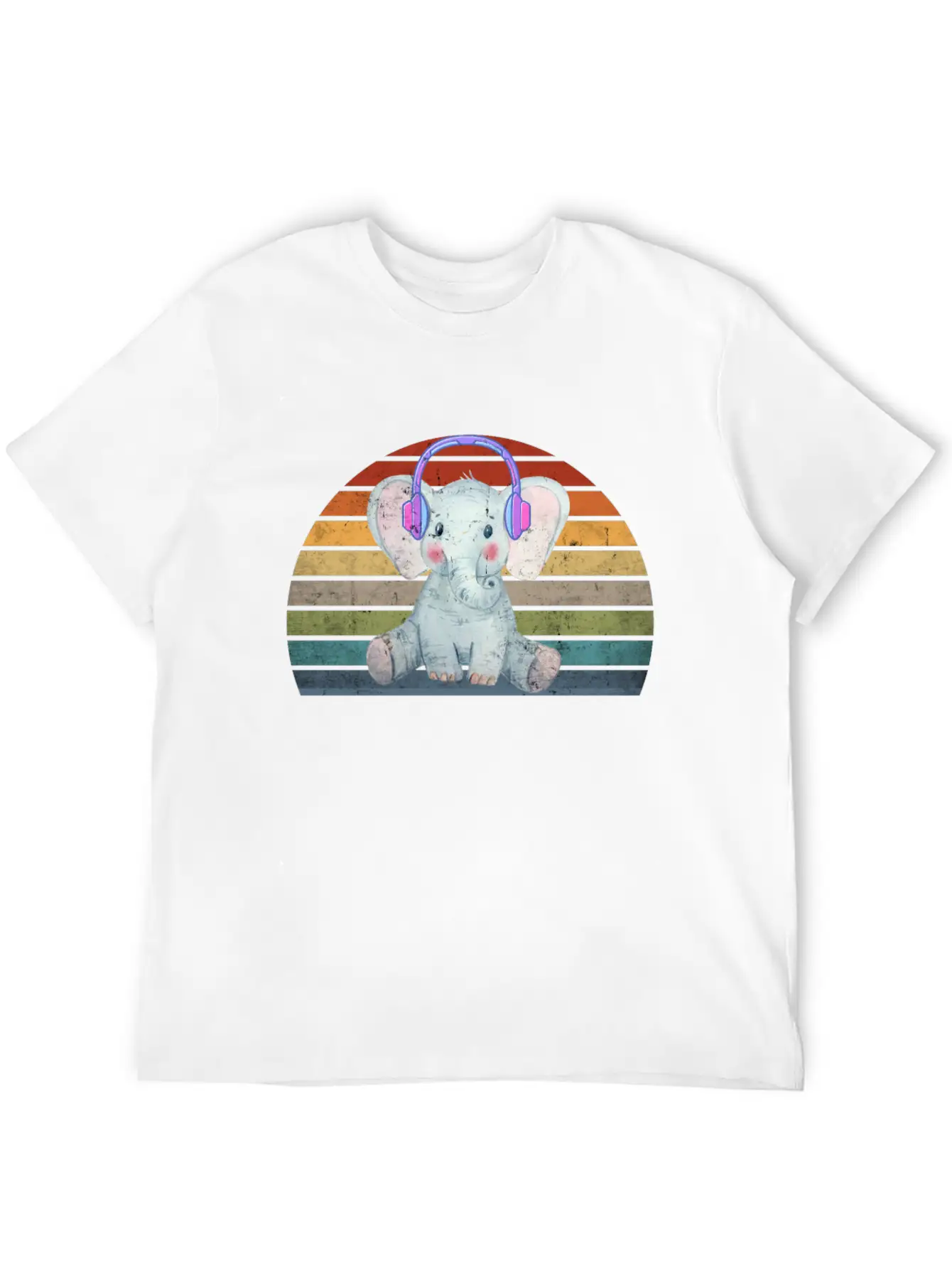 EDM Electronic Dance Music Retro Sunset Elephant H Unisex Short Sleeve Soft Cotton T-Shirt – Casual Everyday Wear