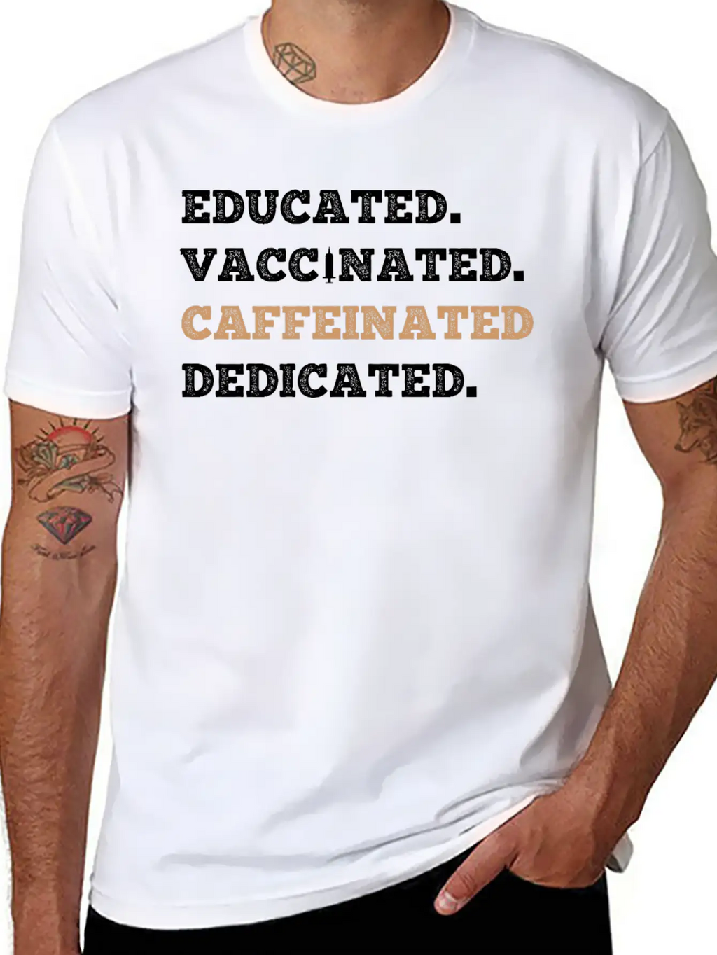 Educated Vaccinated Caffeinated Dedicated Unisex Short Sleeve Soft Cotton T-Shirt – Casual Everyday Wear