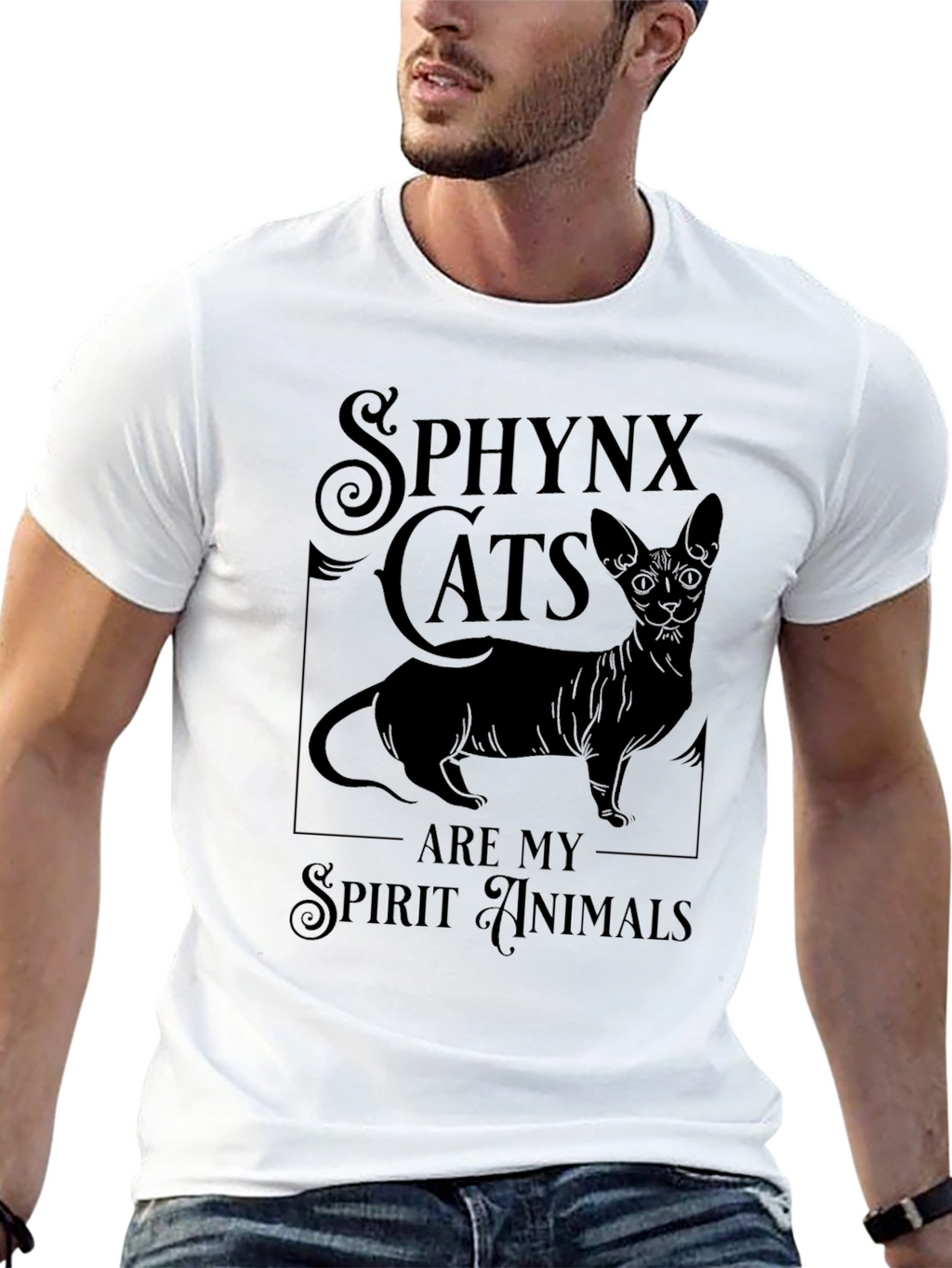 Sphynx Cat Spirit Animal Graphic T-Shirt - Black