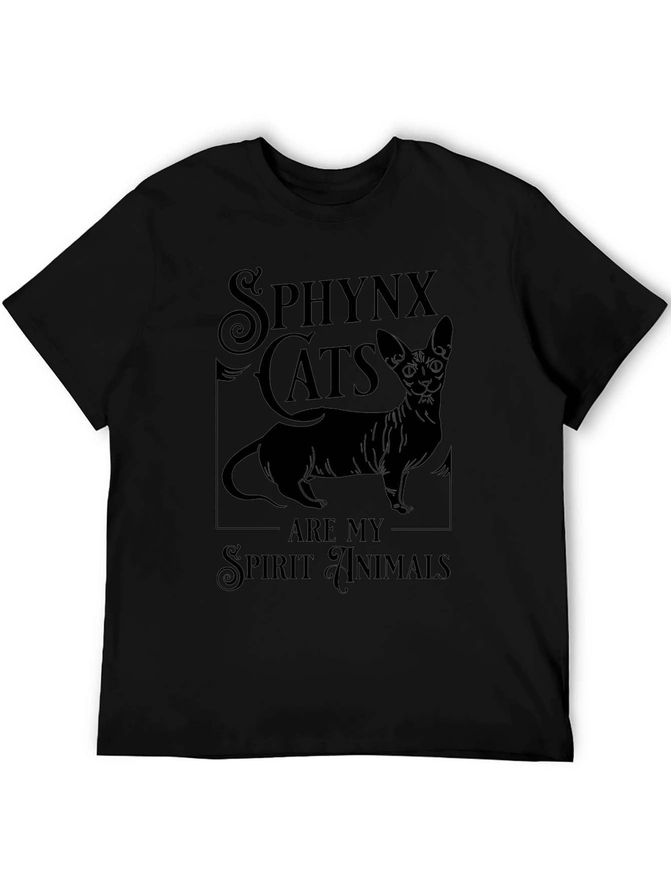 Sphynx Cat Spirit Animal Graphic T-Shirt - Black
