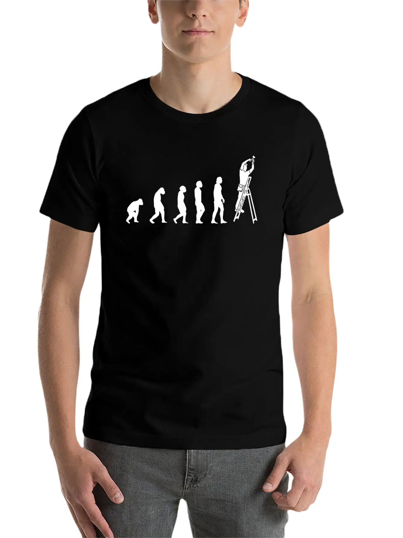 Electrician With Tools On Janitor-ladder, Stylish Everyday T-Shirt – Unisex Basic Cotton Tee