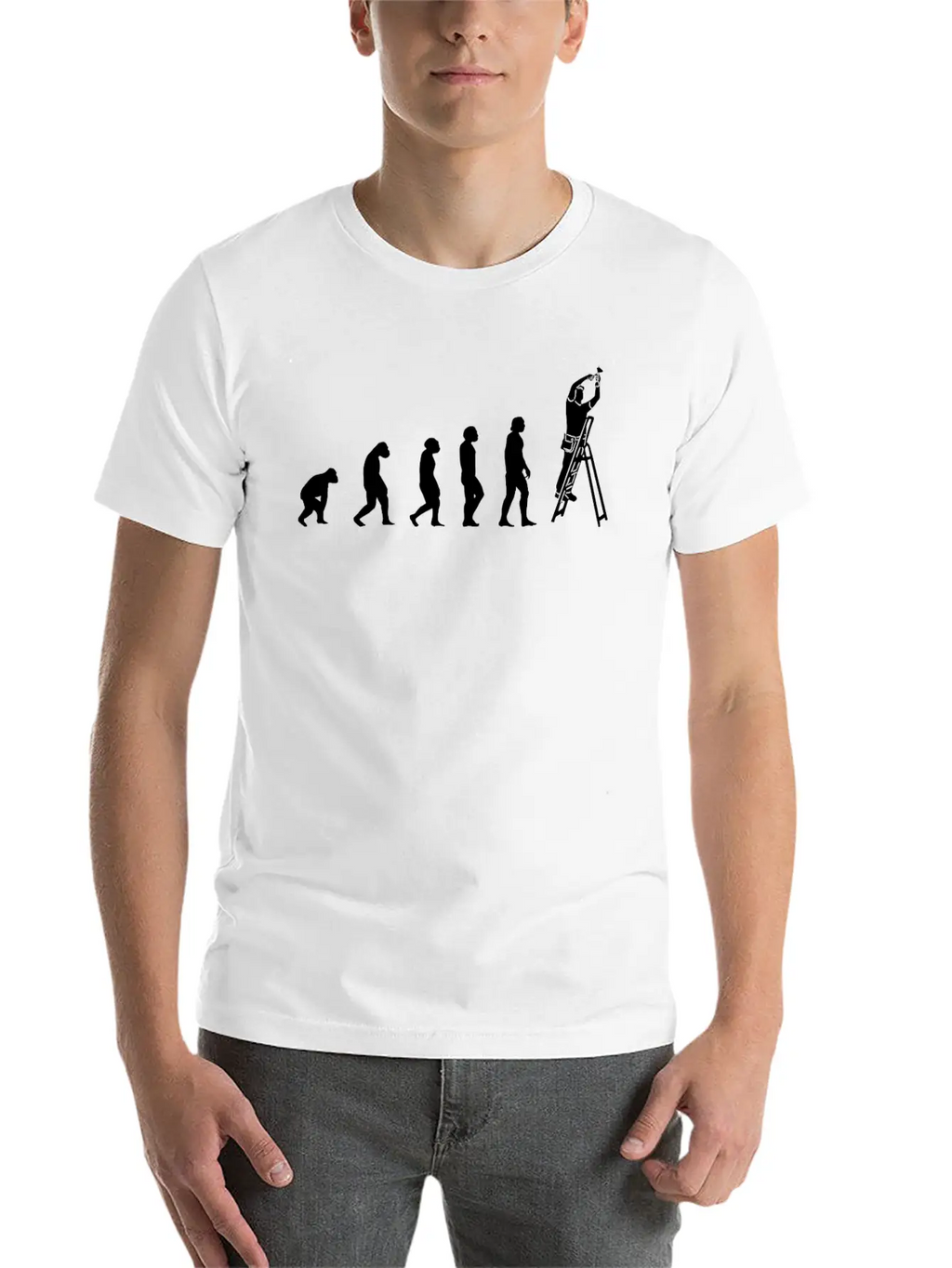 Electrician With Tools On Janitor-ladder, Stylish Everyday T-Shirt – Unisex Basic Cotton Tee