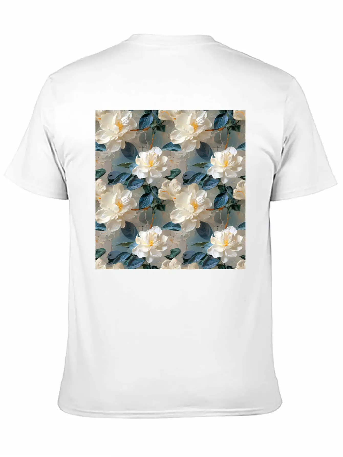 Elegant Gardenia Floral Pattern Breathable Soft Cotton T-Shirt – Timeless Casual Look