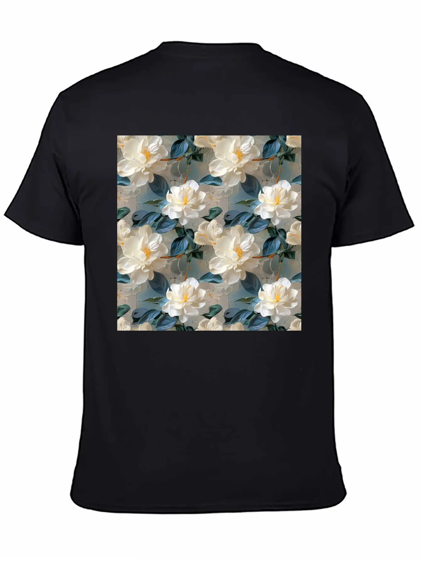 Elegant Gardenia Floral Pattern Breathable Soft Cotton T-Shirt – Timeless Casual Look