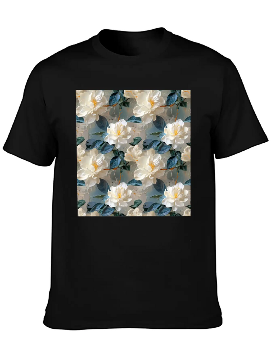 Elegant Gardenia Floral Pattern Breathable Soft Cotton T-Shirt – Timeless Casual Look