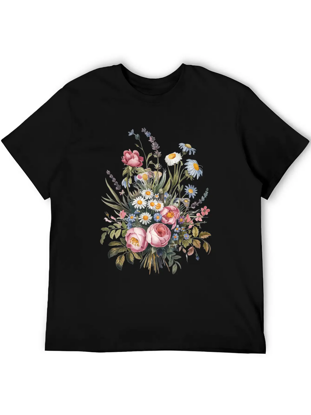 Elegant Watercolor Wildflower Bouquet Unisex Casual T-Shirt – Clean Design For Daily Comfort