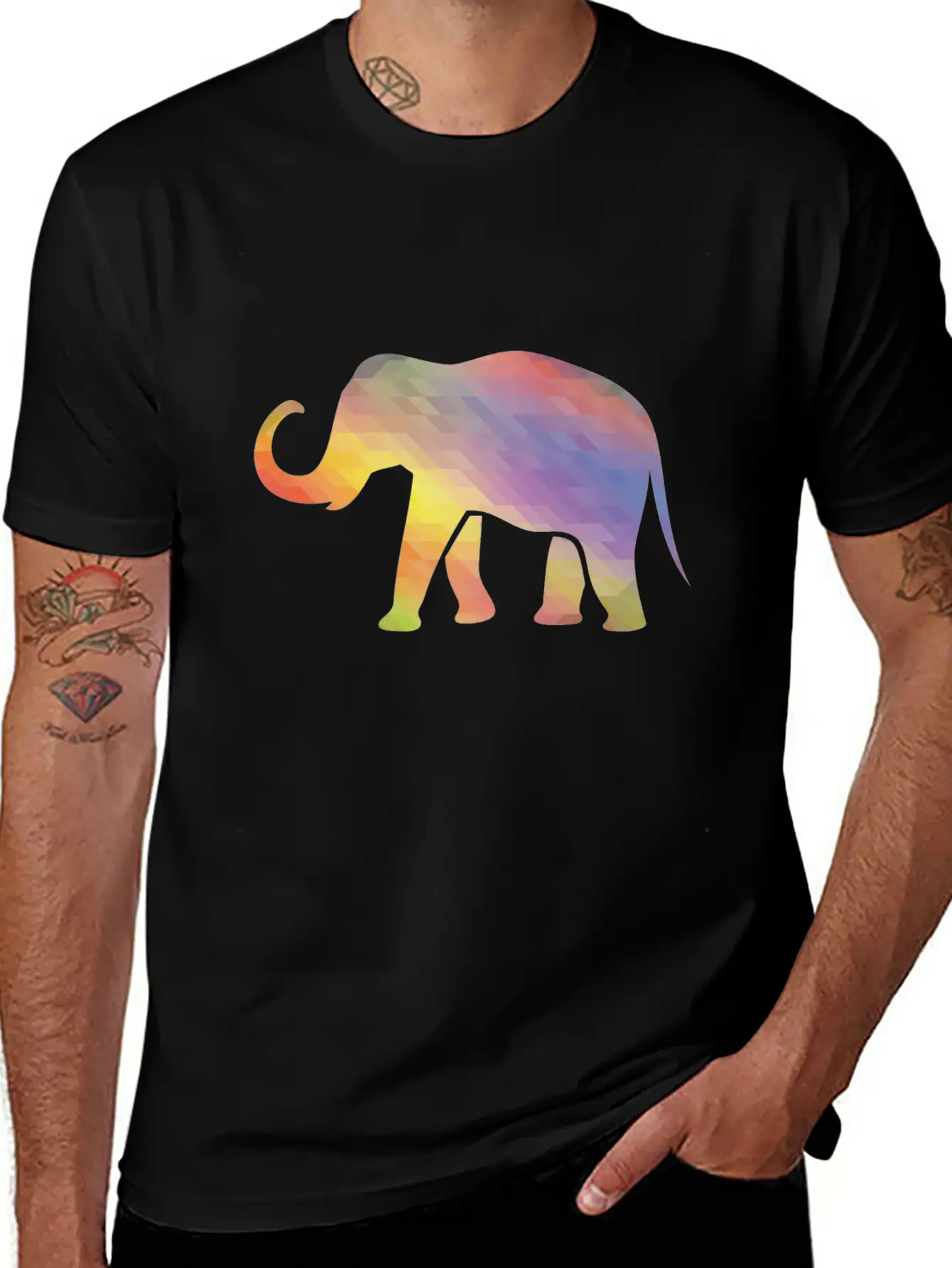 Elephant Mosaik Art Digital Computer Unisex Casual T-Shirt – Clean Design For Daily Comfort