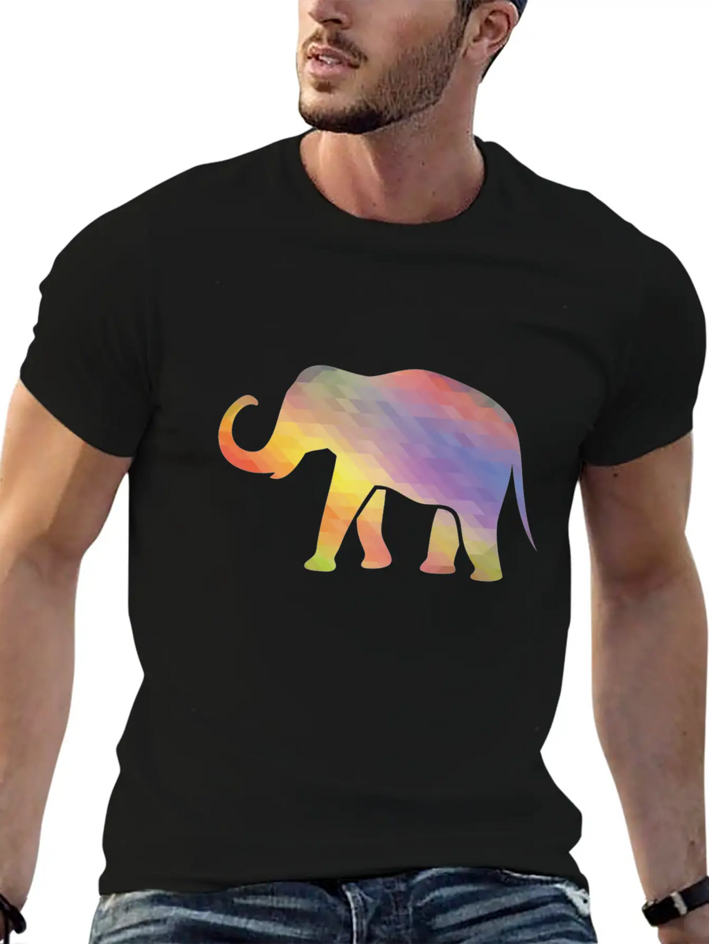 Elephant Mosaik Art Digital Computer Unisex Casual T-Shirt – Clean Design For Daily Comfort