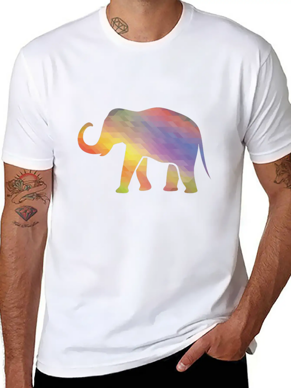 Elephant Mosaik Art Digital Computer Unisex Casual T-Shirt – Clean Design For Daily Comfort