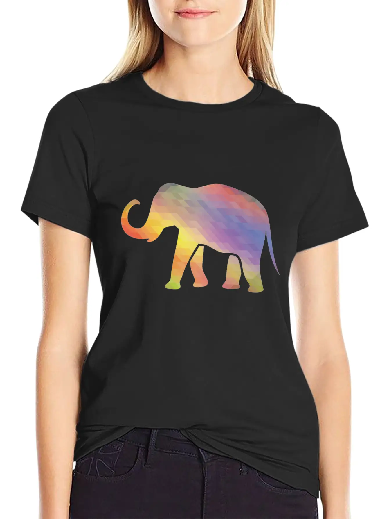 Elephant Mosaik Art Digital Computer Unisex Casual T-Shirt – Clean Design For Daily Comfort