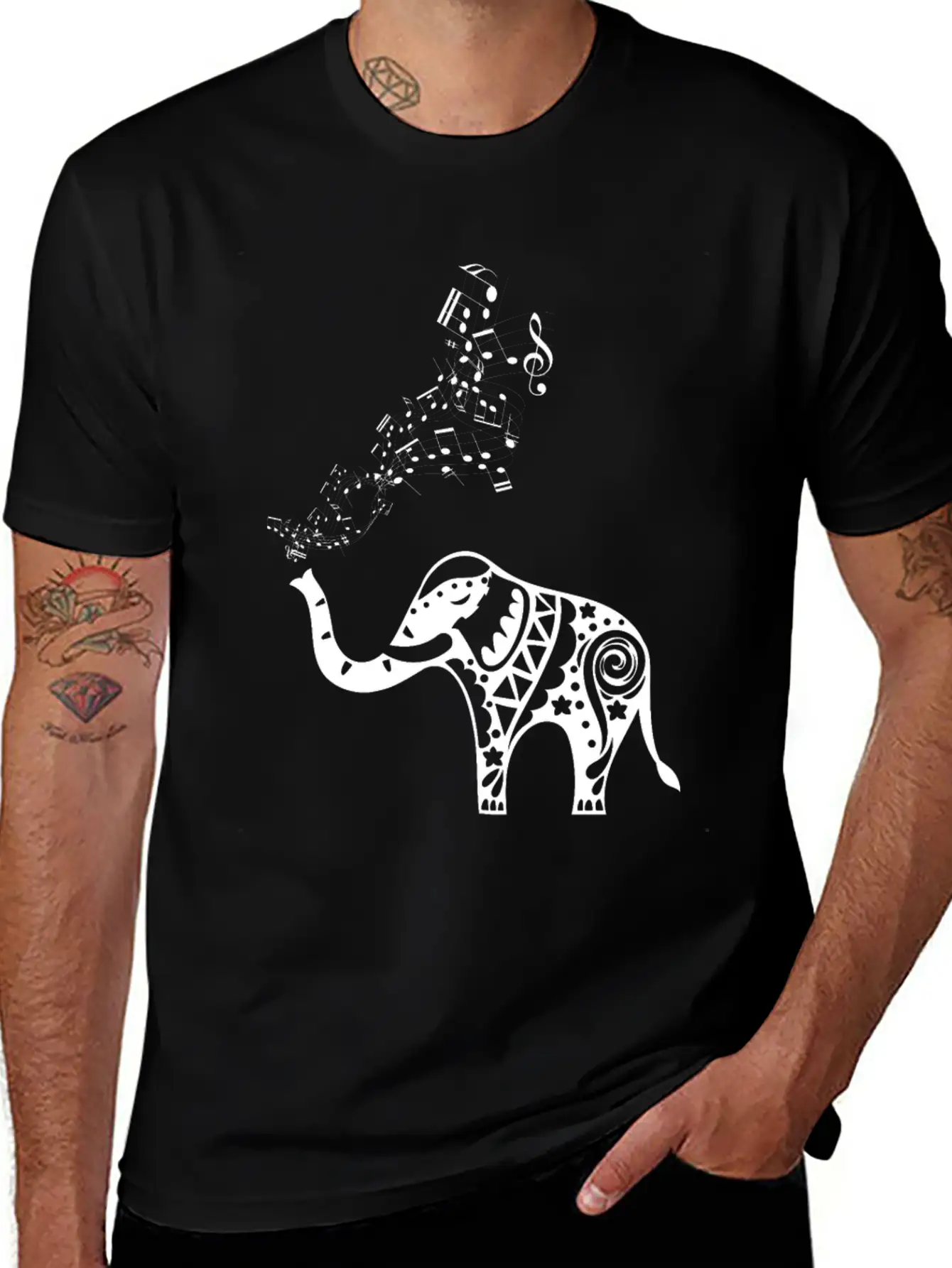 Elephant Music Notes For Musicians Unisex Casual T-Shirt – Clean Design For Daily Comfort