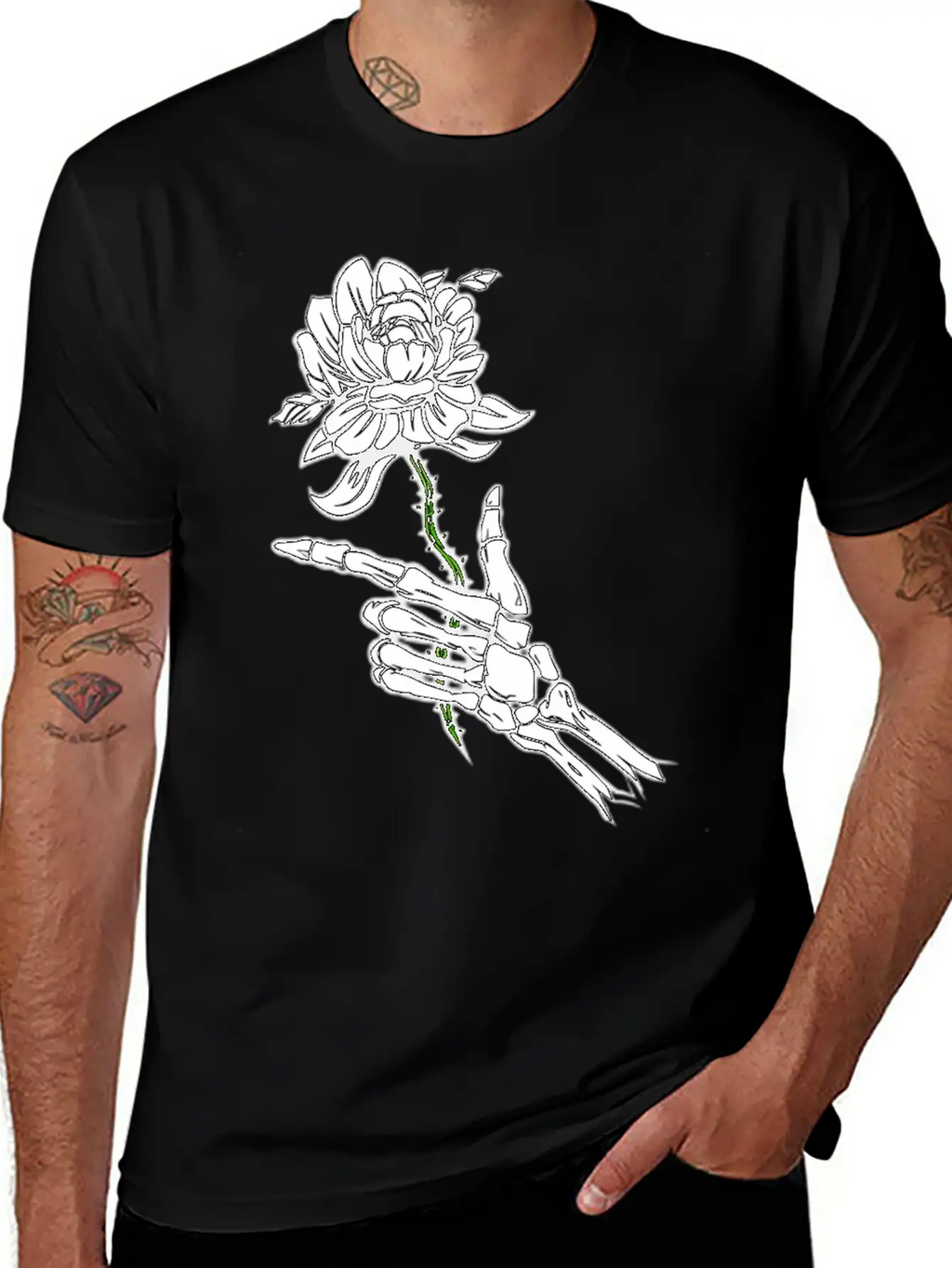 Eleton Hand Holding A White Rose Unisex Casual T-Shirt – Clean Design For Daily Comfort