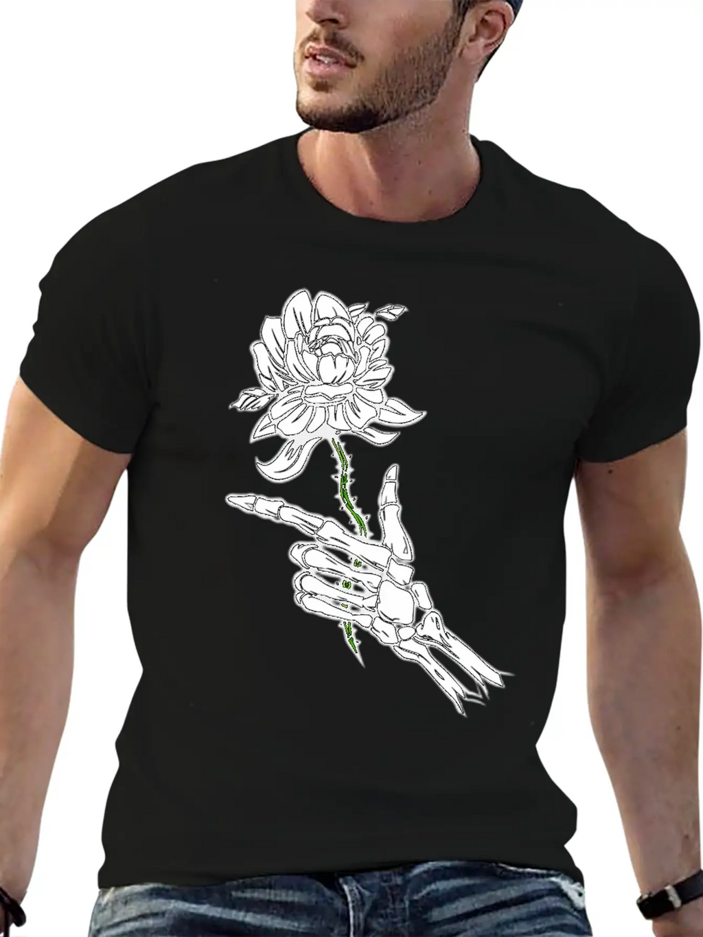 Eleton Hand Holding A White Rose Unisex Casual T-Shirt – Clean Design For Daily Comfort