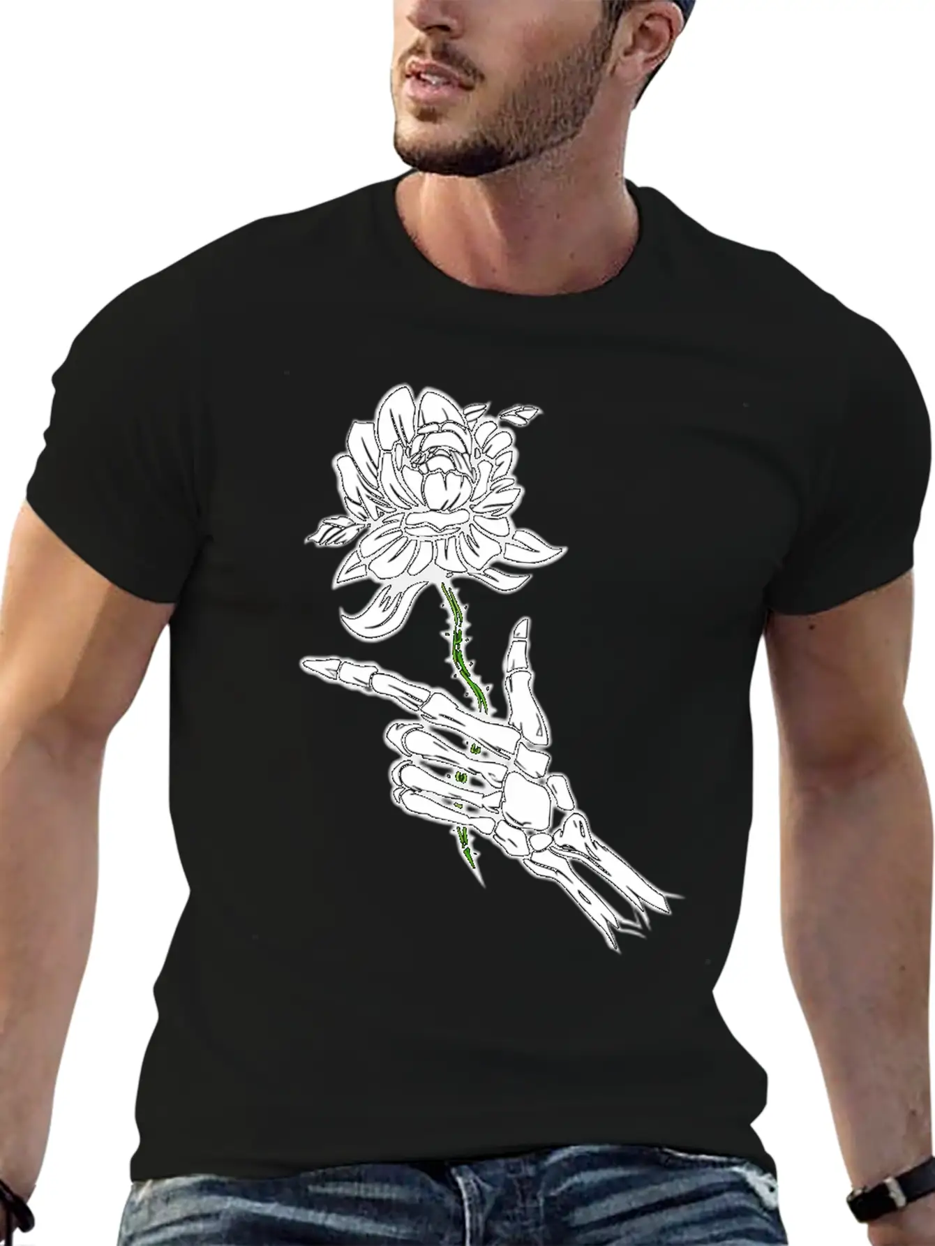 Eleton Hand Holding A White Rose Unisex Casual T-Shirt – Clean Design For Daily Comfort