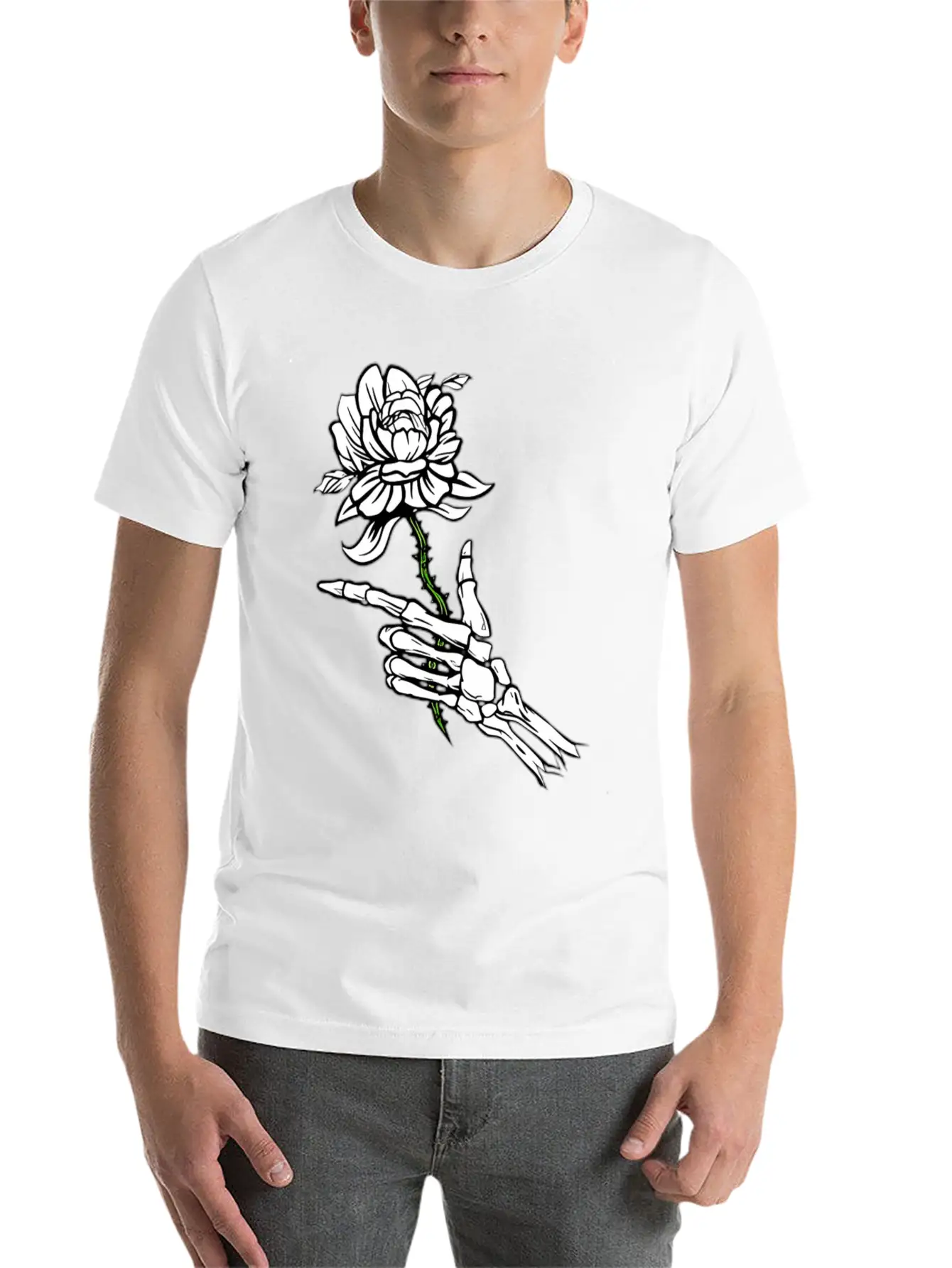 Eleton Hand Holding A White Rose Unisex Casual T-Shirt – Clean Design For Daily Comfort