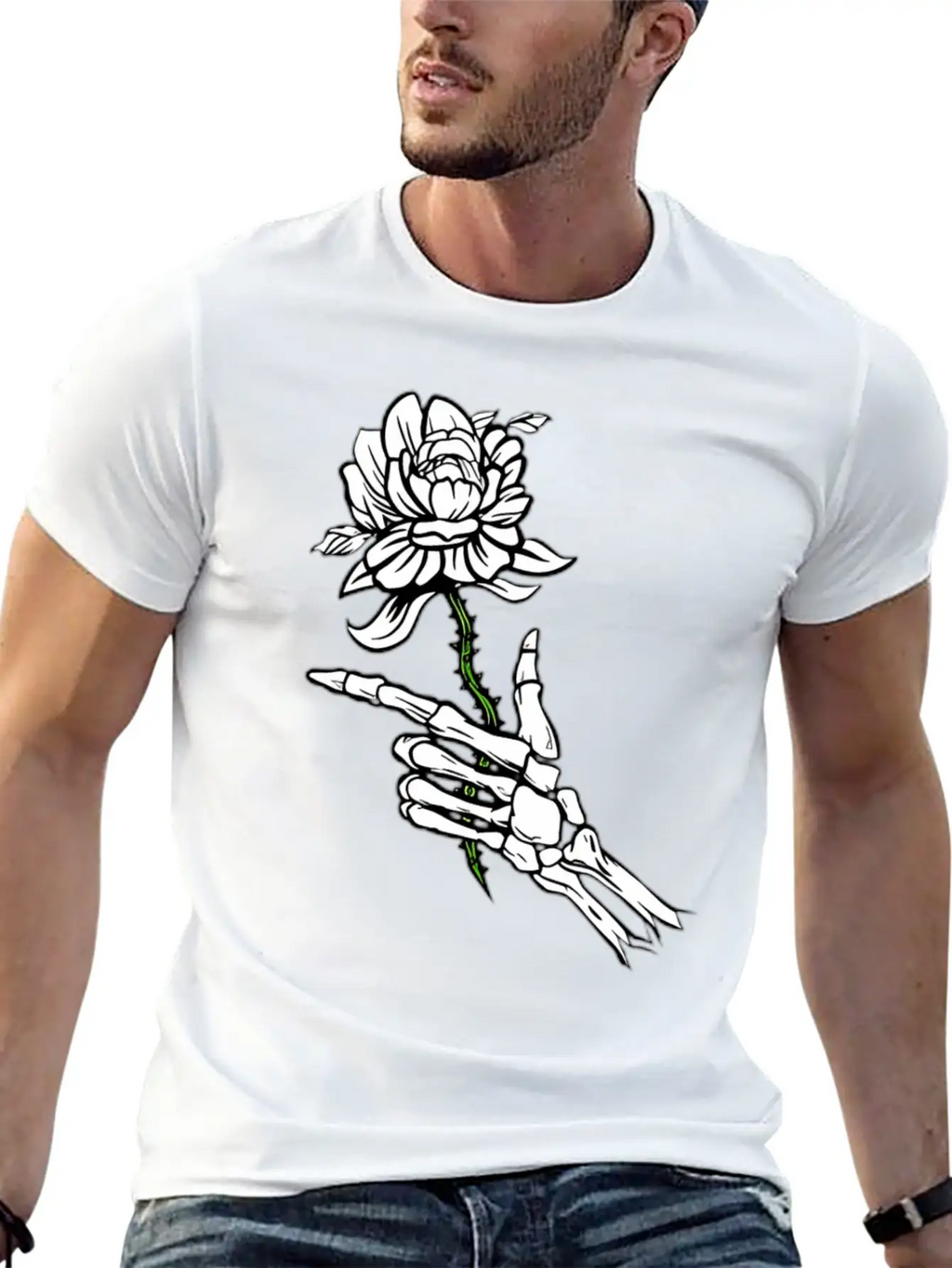 Eleton Hand Holding A White Rose Unisex Casual T-Shirt – Clean Design For Daily Comfort