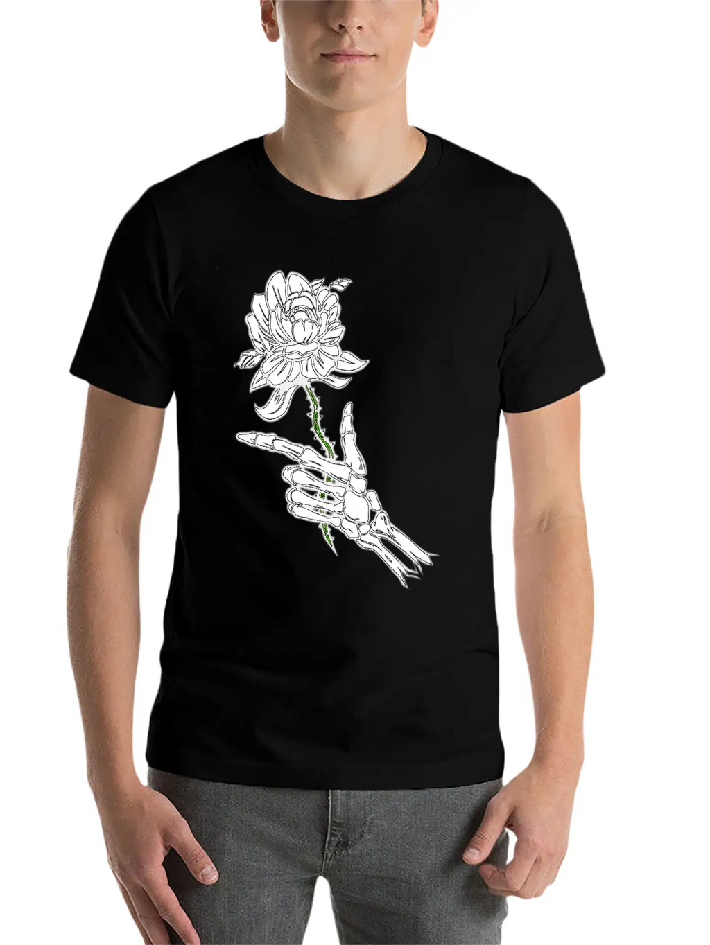 Eleton Hand Holding A White Rose Unisex Casual T-Shirt – Clean Design For Daily Comfort