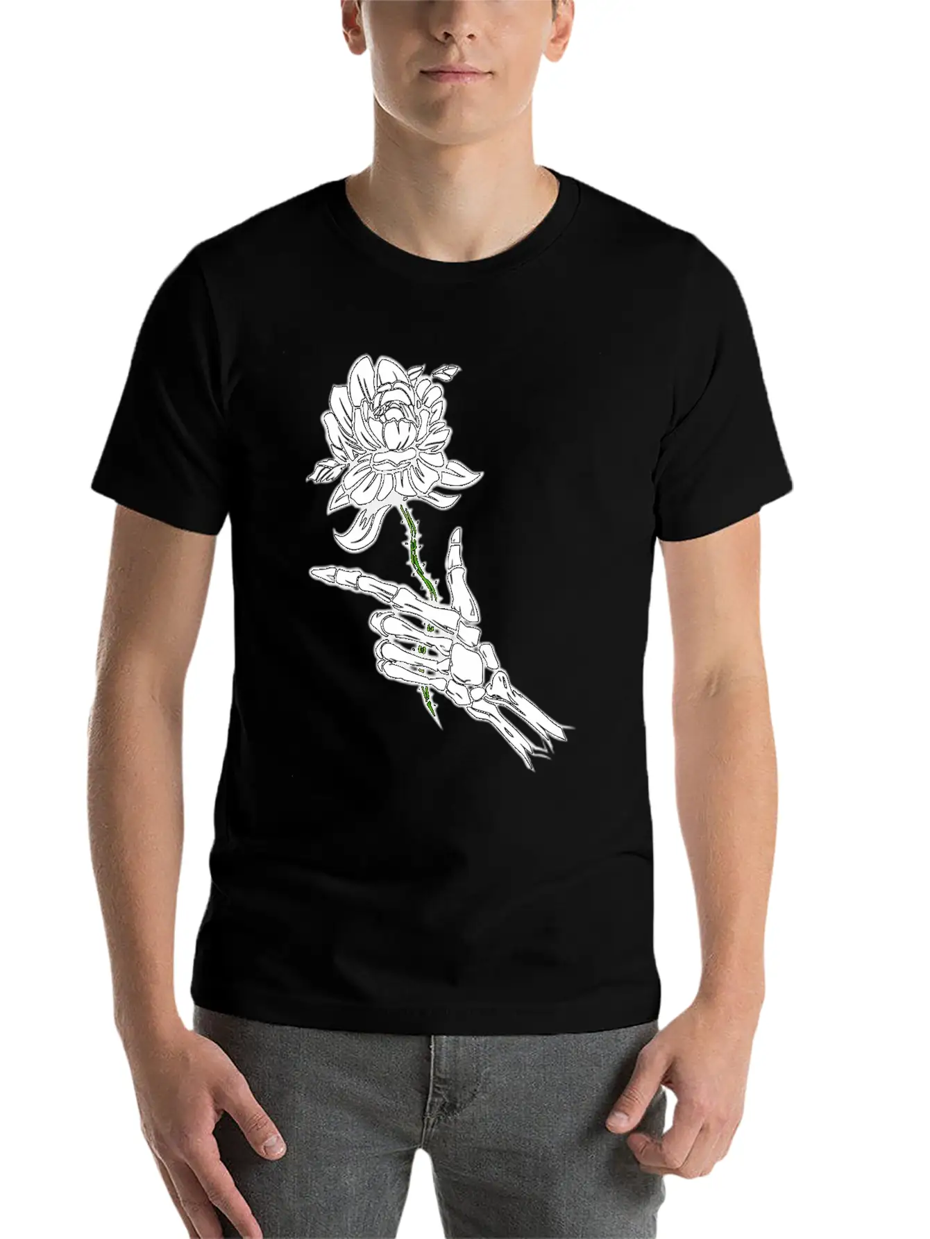 Eleton Hand Holding A White Rose Unisex Casual T-Shirt – Clean Design For Daily Comfort