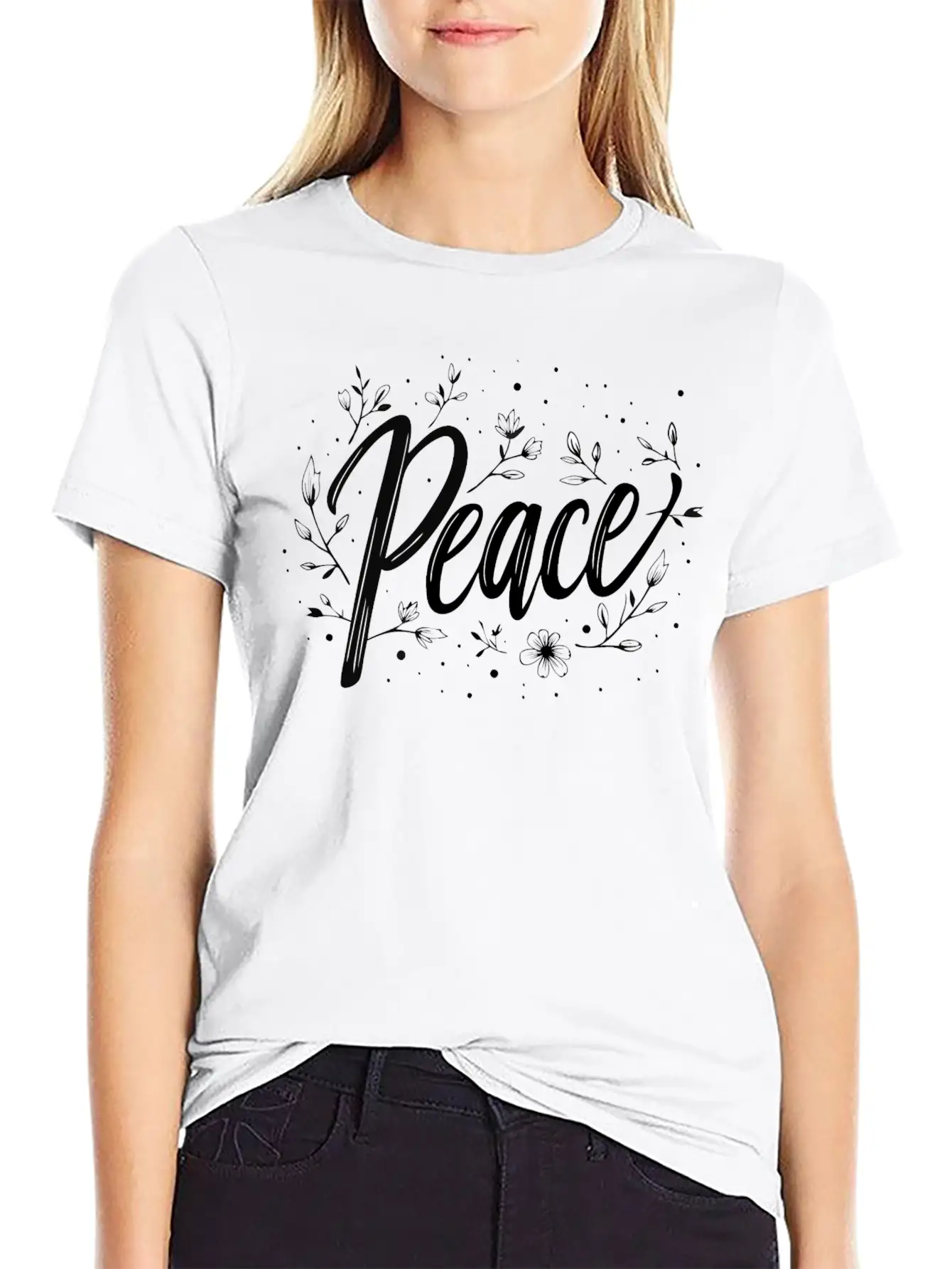 Embrace Peace With Floral Design Breathable Soft Cotton T-Shirt – Timeless Casual Look