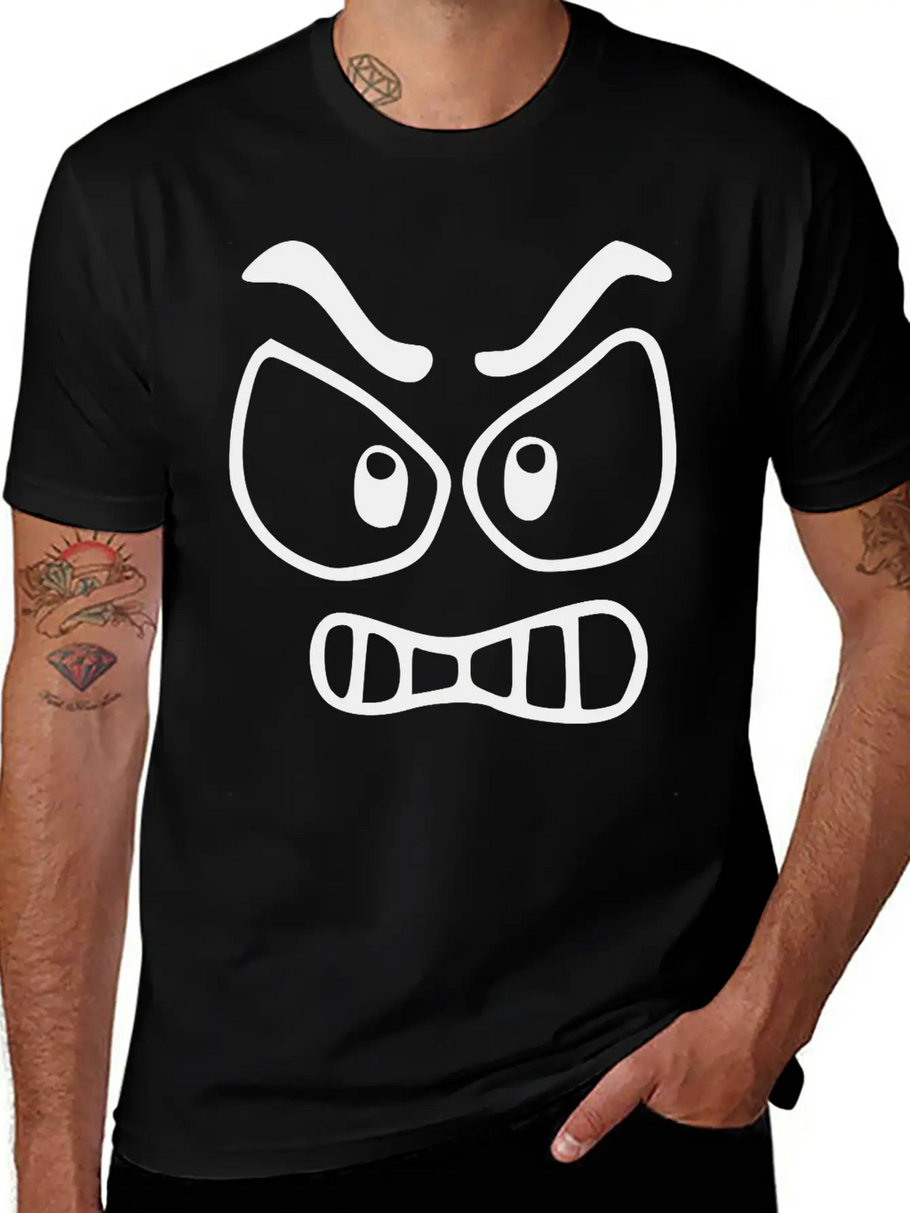 Emojis Sketch Angry Unisex Short Sleeve Soft Cotton T-Shirt – Casual Everyday Wear