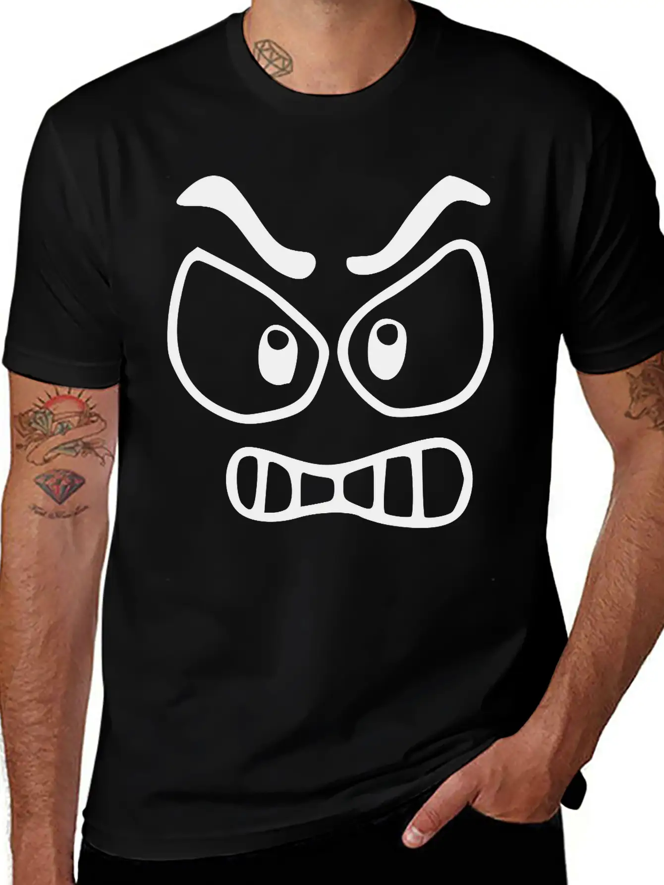 Emojis Sketch Angry Unisex Short Sleeve Soft Cotton T-Shirt – Casual Everyday Wear