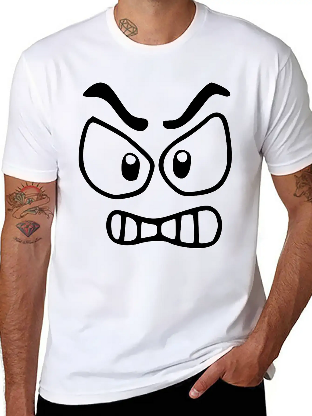 Emojis Sketch Angry Unisex Short Sleeve Soft Cotton T-Shirt – Casual Everyday Wear