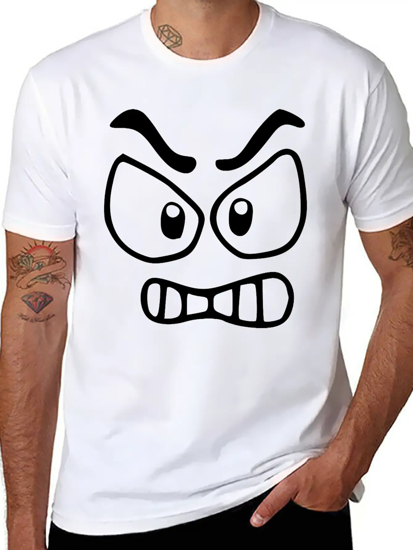Emojis Sketch Angry Unisex Short Sleeve Soft Cotton T-Shirt – Casual Everyday Wear