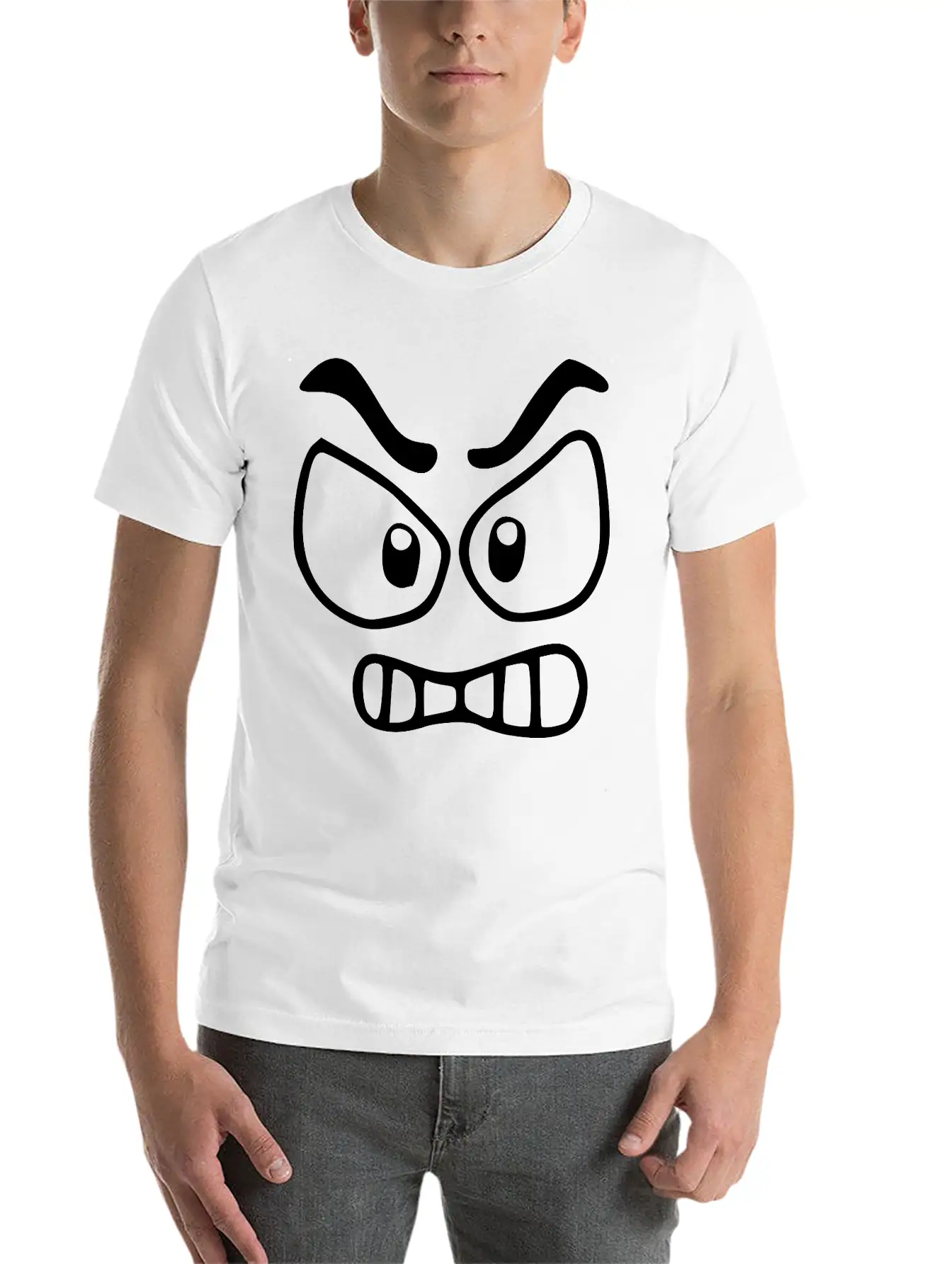 Emojis Sketch Angry Unisex Short Sleeve Soft Cotton T-Shirt – Casual Everyday Wear