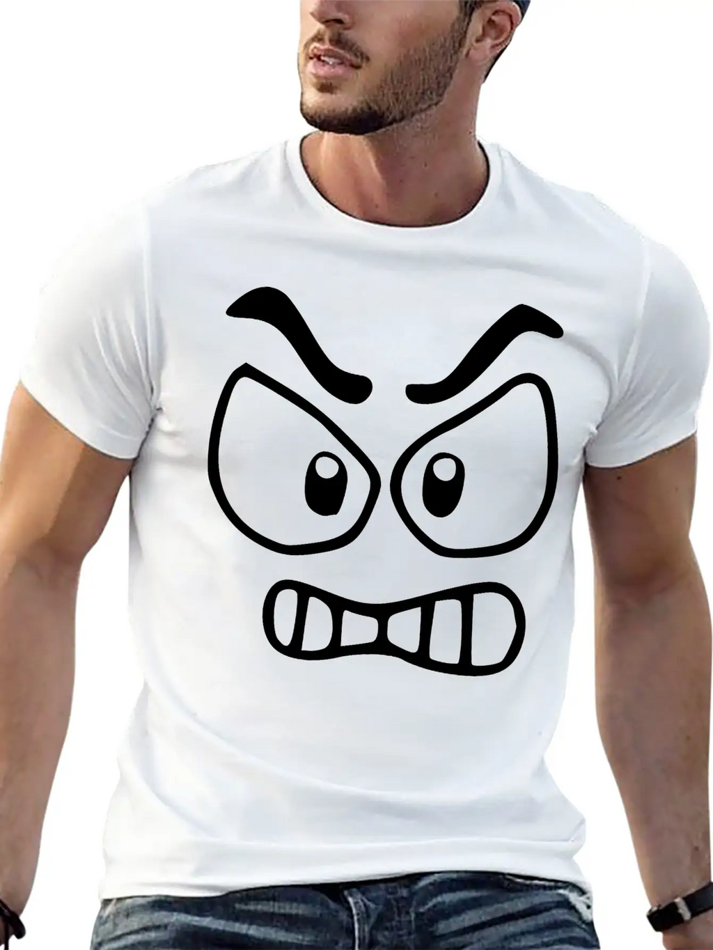 Emojis Sketch Angry Unisex Short Sleeve Soft Cotton T-Shirt – Casual Everyday Wear