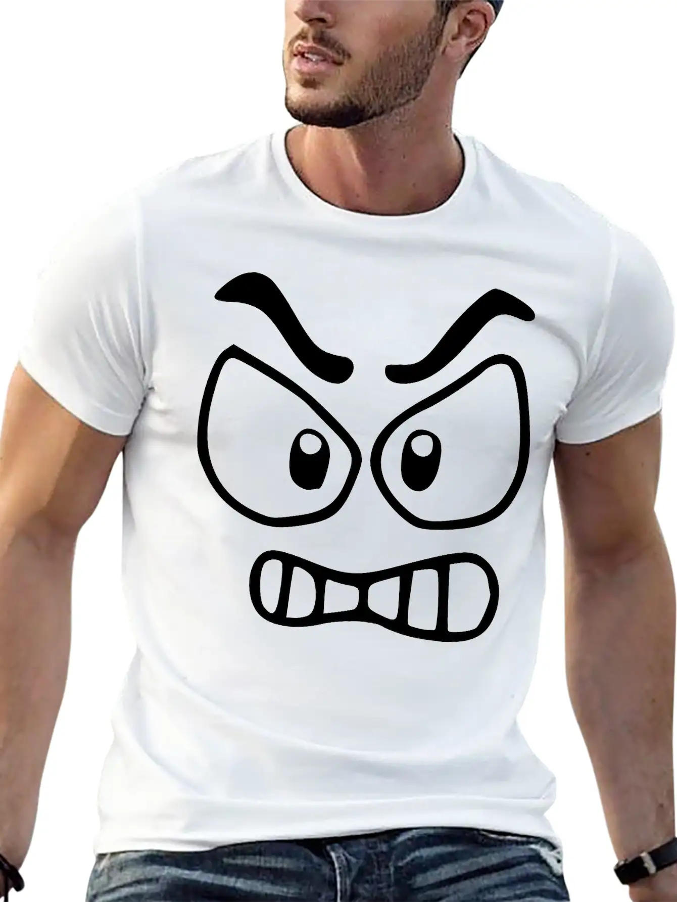 Emojis Sketch Angry Unisex Short Sleeve Soft Cotton T-Shirt – Casual Everyday Wear
