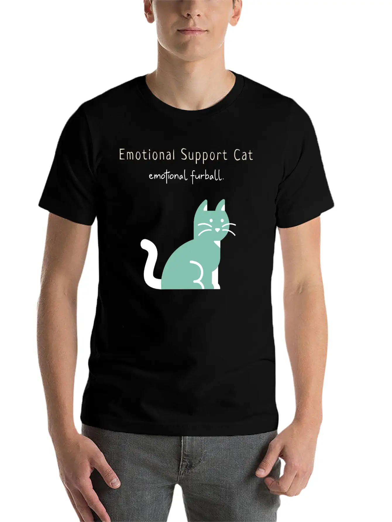 Emotional Furball, Emotional Support Cat On Duty Breathable Soft Cotton T-Shirt – Timeless Casual Look