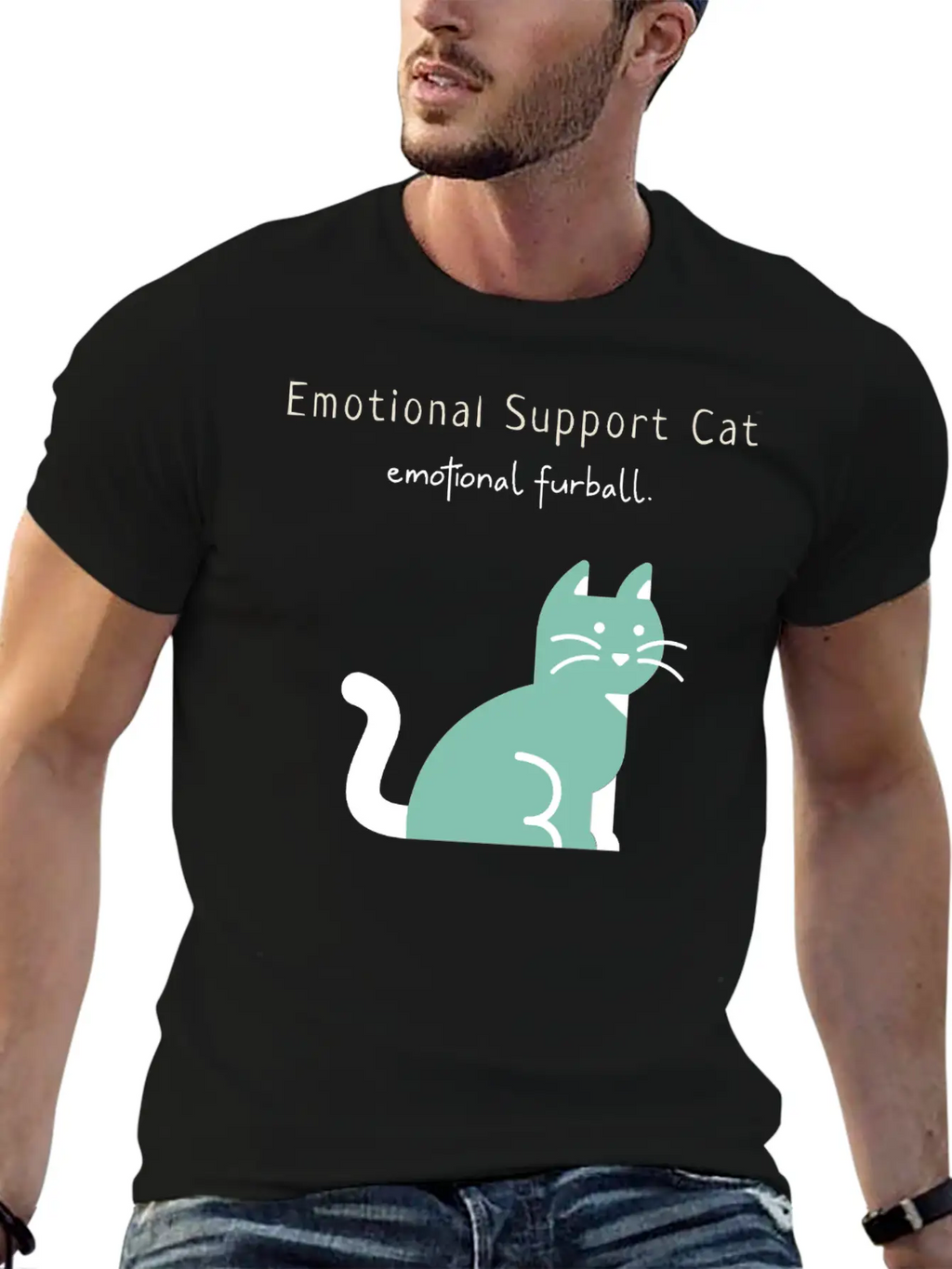 Emotional Furball, Emotional Support Cat On Duty Breathable Soft Cotton T-Shirt – Timeless Casual Look