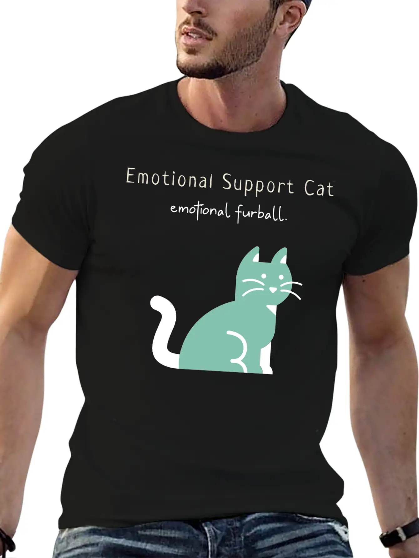 Emotional Furball, Emotional Support Cat On Duty Breathable Soft Cotton T-Shirt – Timeless Casual Look