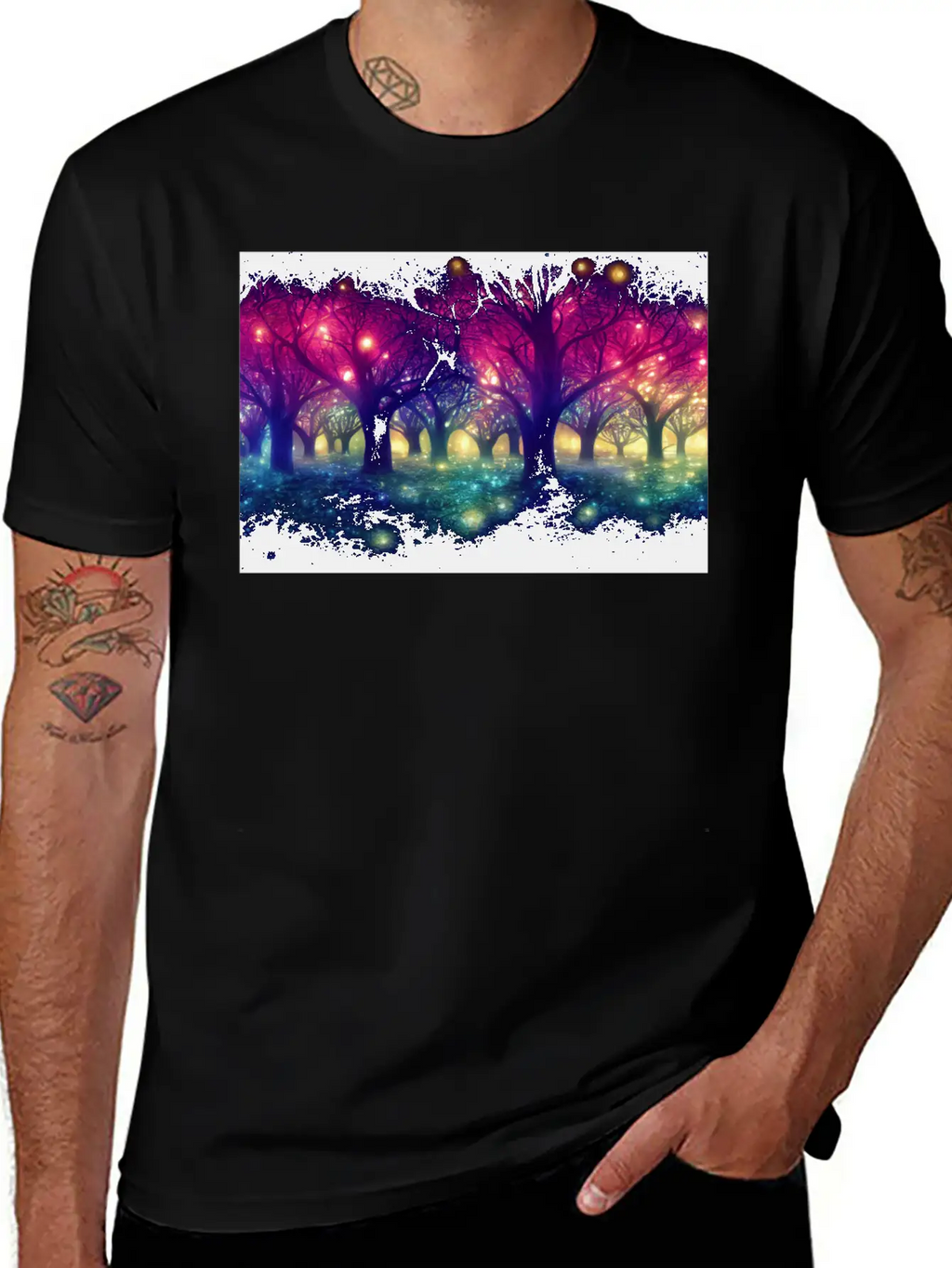 Enchanting Forest With Glowing Lights Essential Cotton Tee For Daily Outfits – Unisex Style