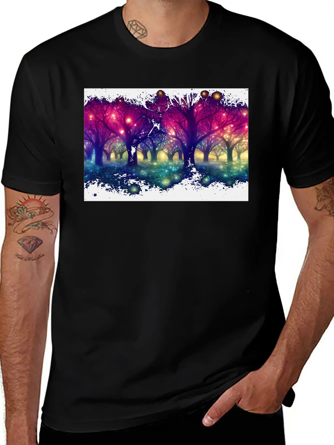 Enchanting Forest With Glowing Lights Essential Cotton Tee For Daily Outfits – Unisex Style