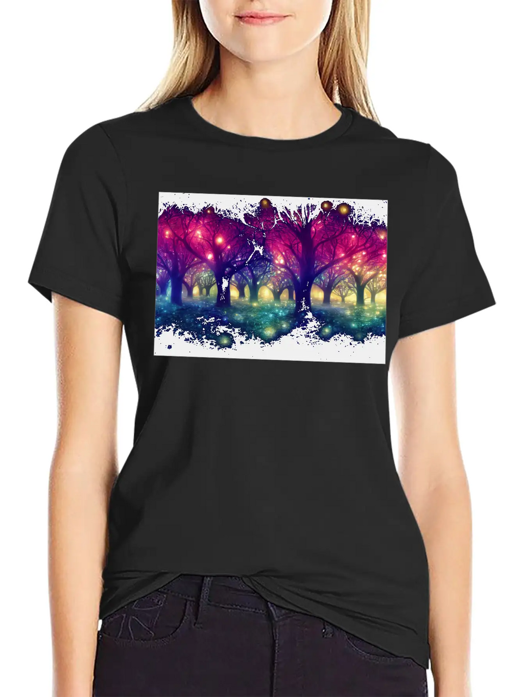 Enchanting Forest With Glowing Lights Essential Cotton Tee For Daily Outfits – Unisex Style