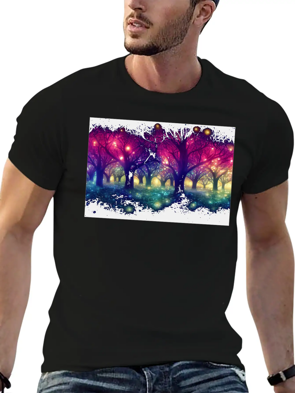 Enchanting Forest With Glowing Lights Essential Cotton Tee For Daily Outfits – Unisex Style