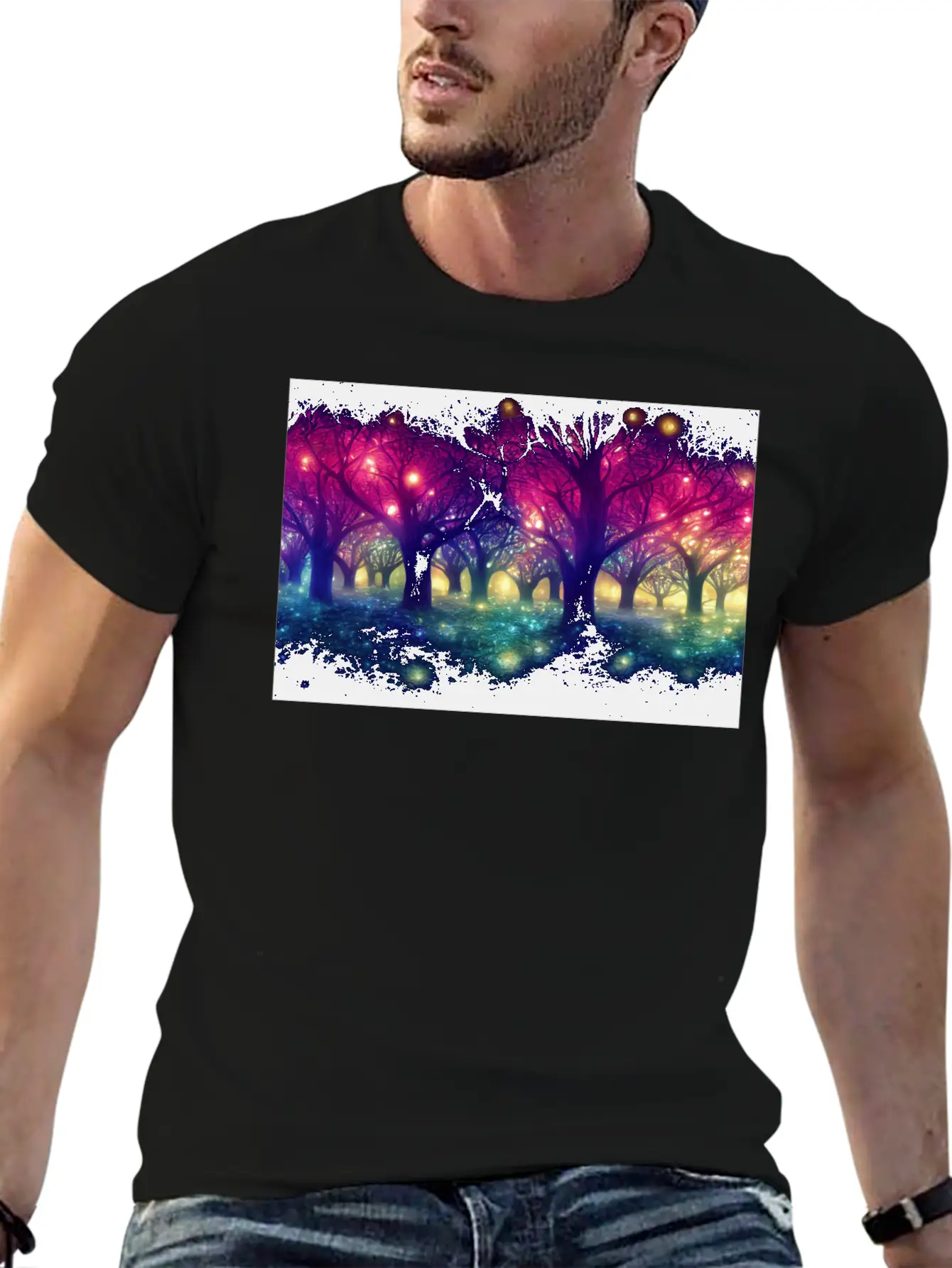 Enchanting Forest With Glowing Lights Essential Cotton Tee For Daily Outfits – Unisex Style