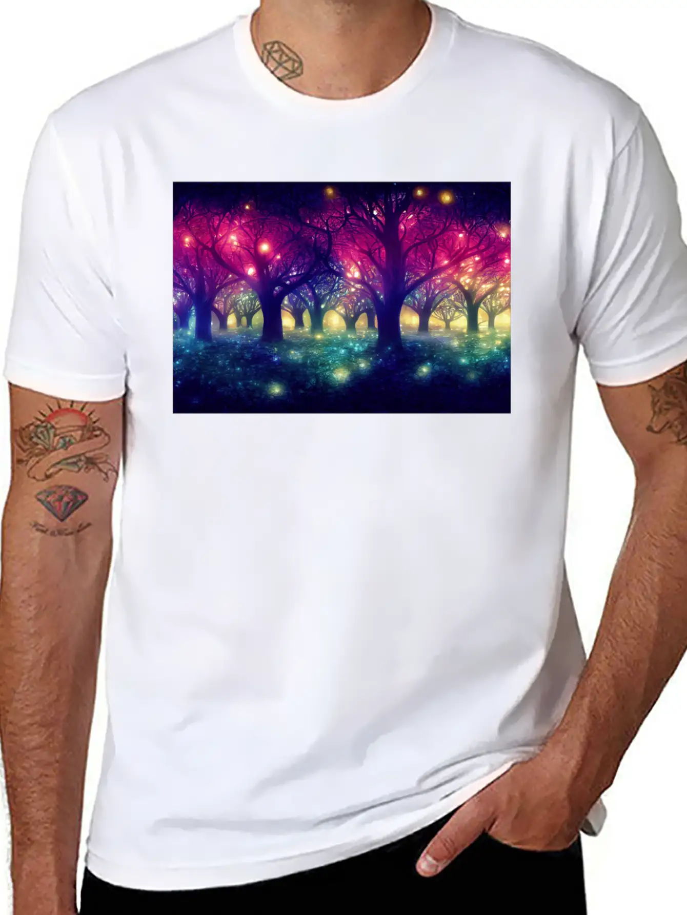 Enchanting Forest With Glowing Lights Essential Cotton Tee For Daily Outfits – Unisex Style