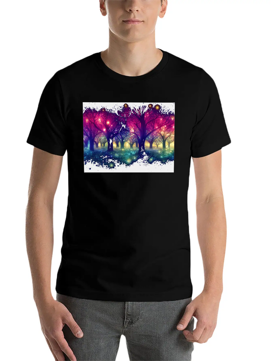 Enchanting Forest With Glowing Lights Essential Cotton Tee For Daily Outfits – Unisex Style