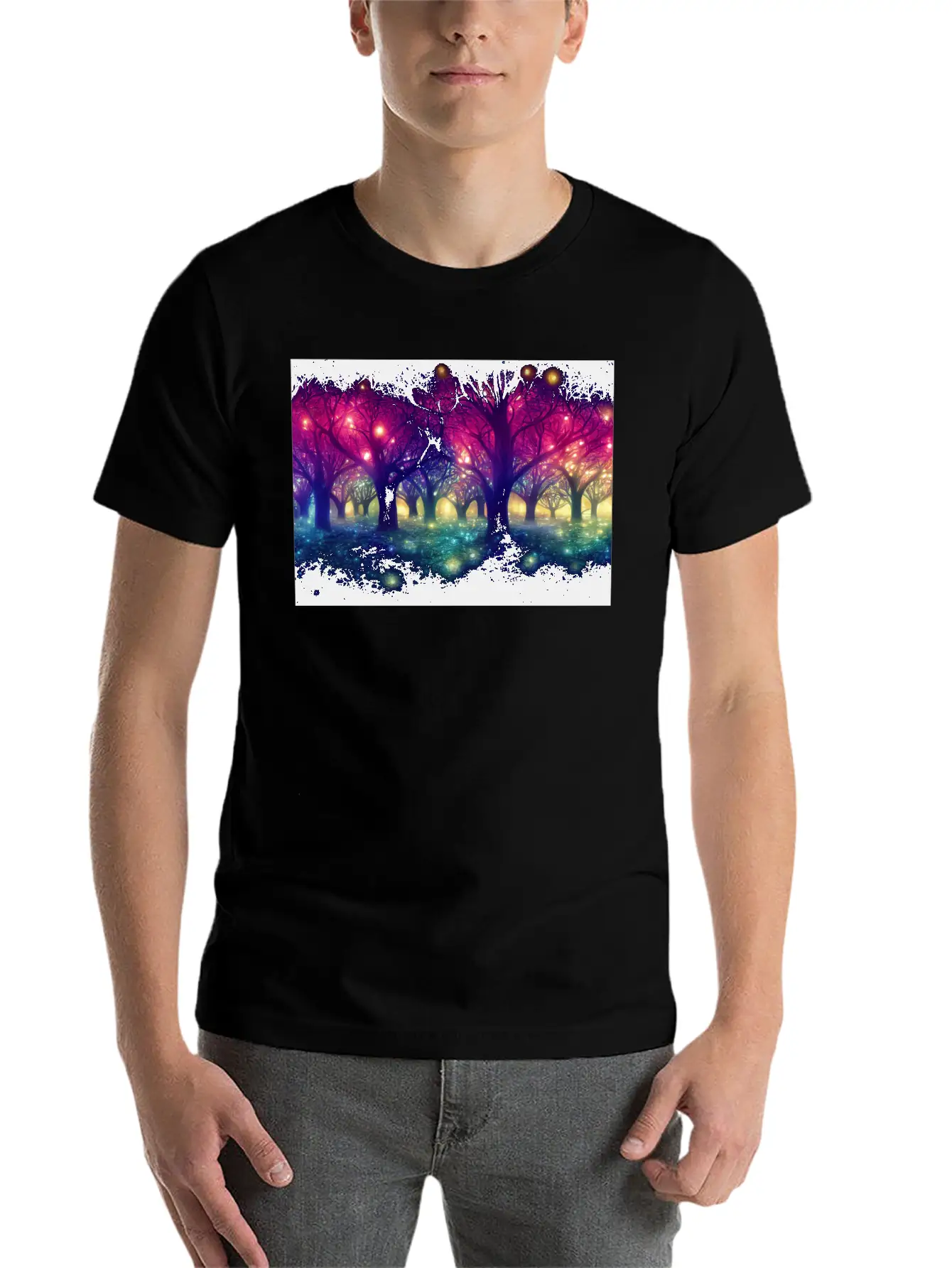Enchanting Forest With Glowing Lights Essential Cotton Tee For Daily Outfits – Unisex Style